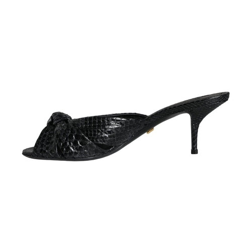 Dolce & Gabbana Black Leather Heels Slides Sandals Shoes