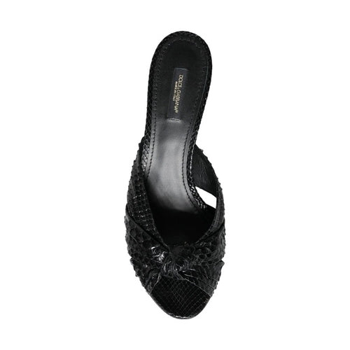 Dolce & Gabbana Black Leather Heels Slides Sandals Shoes