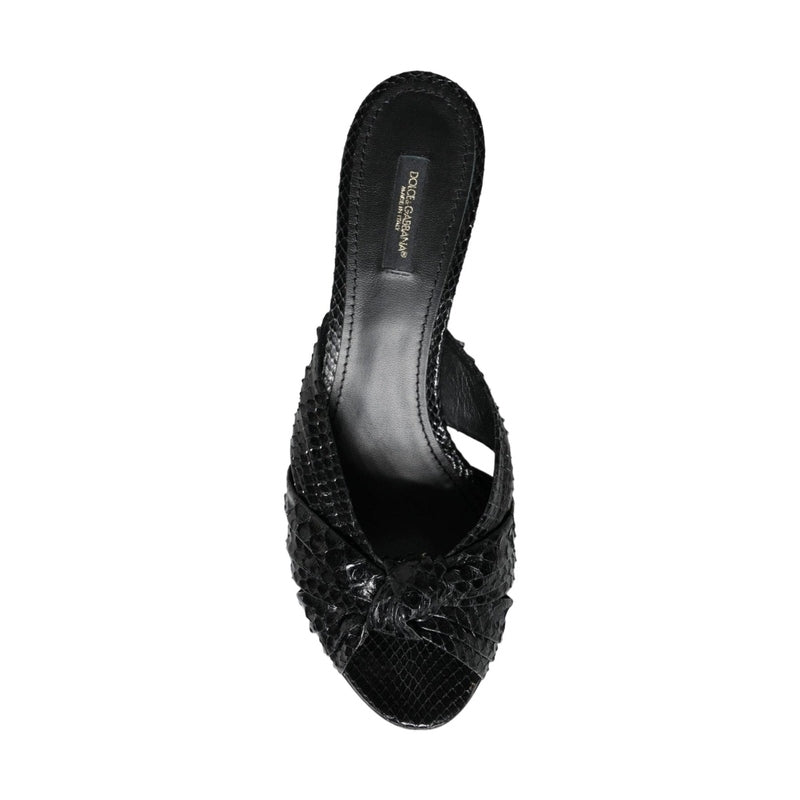 Dolce & Gabbana Black Leather Heels Slides Sandals Shoes