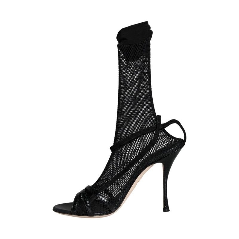 Dolce & Gabbana Black Mesh Stiletto Heels Sandals Shoes
