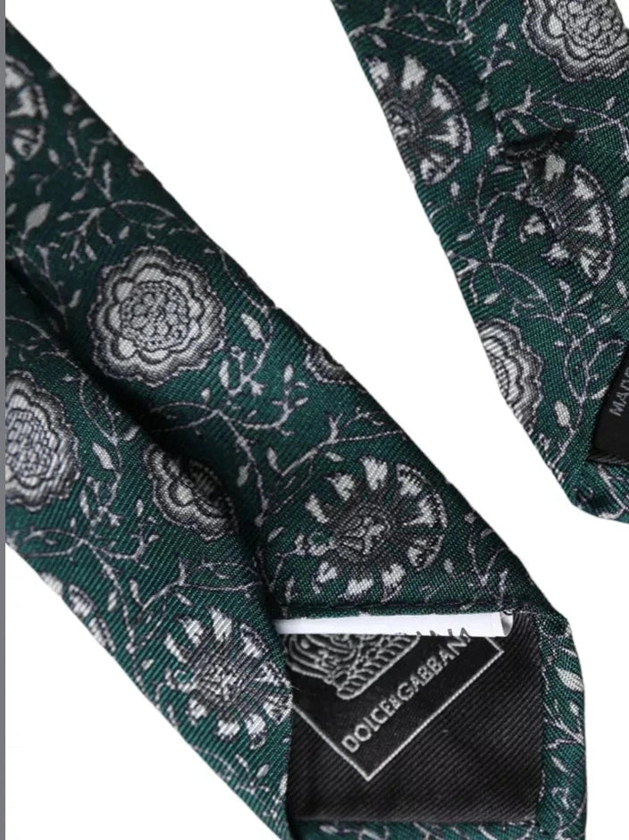 Dolce & Gabbana Green Floral Print Silk Adjustable Men Tie