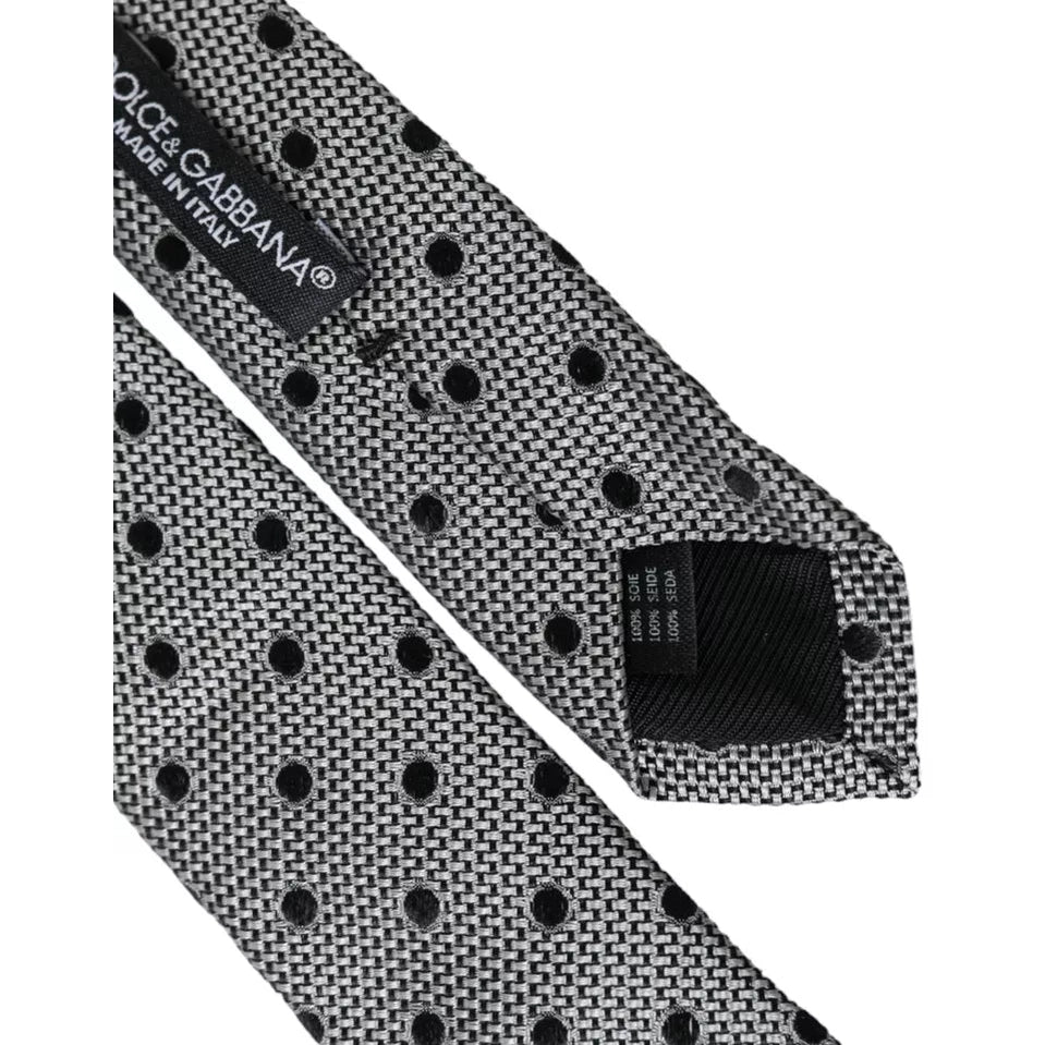 Dolce & Gabbana Black White Dot Fantasy Silk Adjustable Men Tie