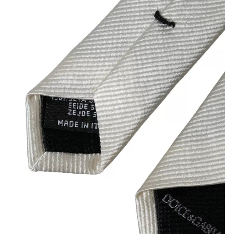 Dolce & Gabbana White Solid 100% Silk Adjustable Tie