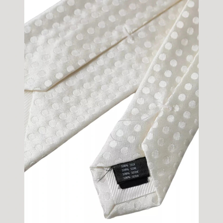 Dolce & Gabbana White Dotted Silk Classic Adjustable Men Tie
