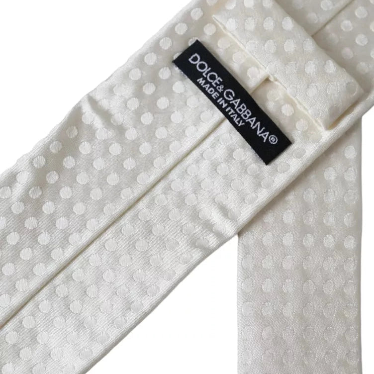 Dolce & Gabbana White Dotted Silk Classic Adjustable Men Tie
