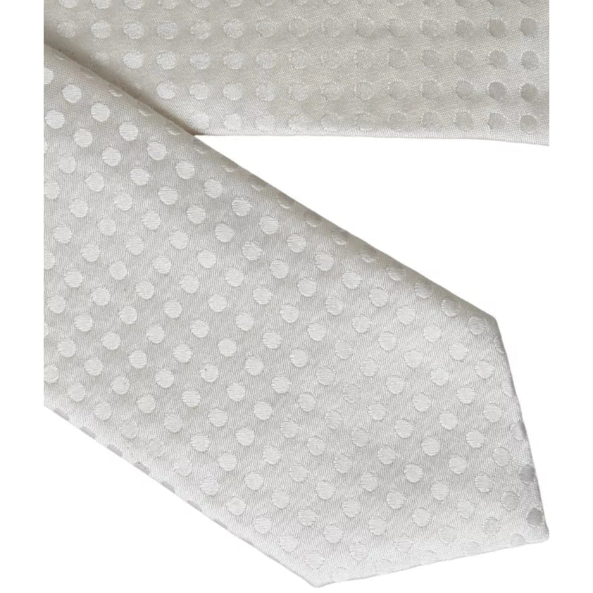 Dolce & Gabbana White Dotted Silk Classic Adjustable Men Tie