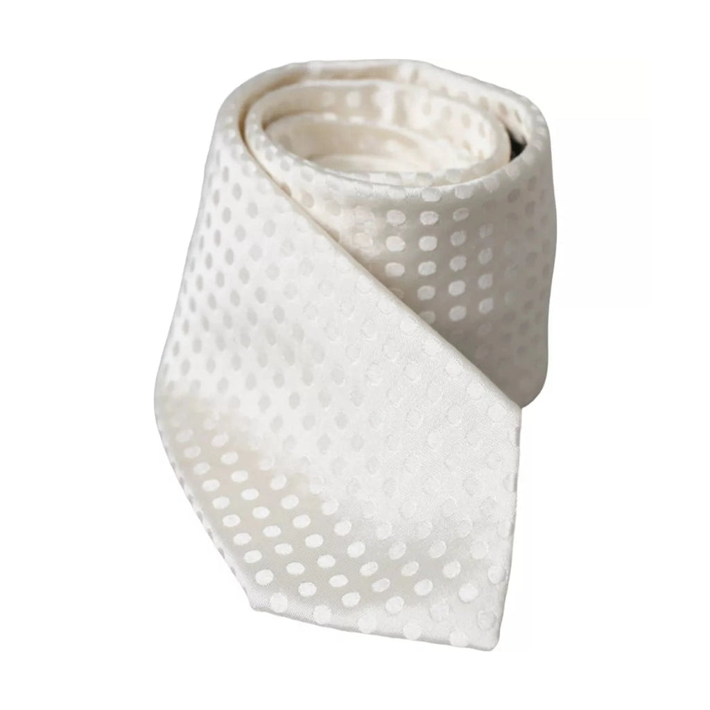 Dolce & Gabbana White Dotted Silk Classic Adjustable Men Tie
