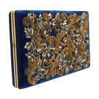 Dolce & Gabbana Blue Velvet Gold Frame Clutch Evening Party Purse Bag