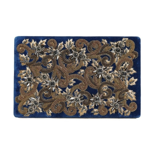 Dolce & Gabbana Blue Velvet Gold Frame Clutch Evening Party Purse Bag