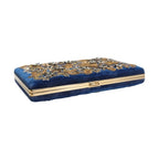 Dolce & Gabbana Blue Velvet Gold Frame Clutch Evening Party Purse Bag