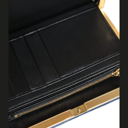 Dolce & Gabbana Blue Velvet Gold Frame Clutch Evening Party Purse Bag