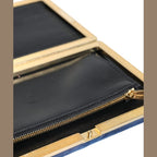 Dolce & Gabbana Blue Velvet Gold Frame Clutch Evening Party Purse Bag