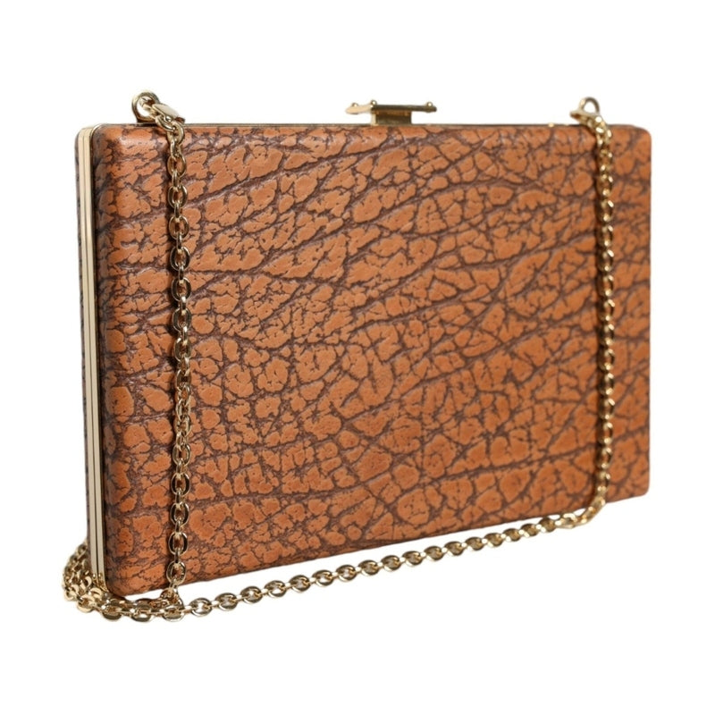 Dolce & Gabbana Brown Leather Gold Frame Clutch Mini Crossbody Bag