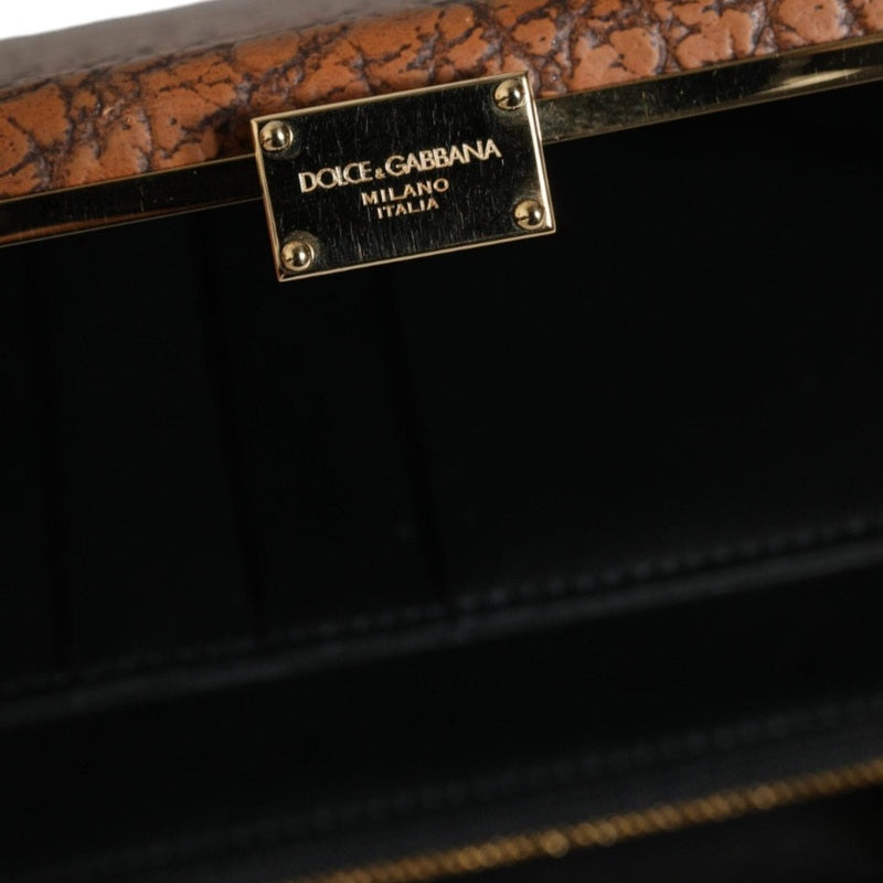 Dolce & Gabbana Brown Leather Gold Frame Clutch Mini Crossbody Bag