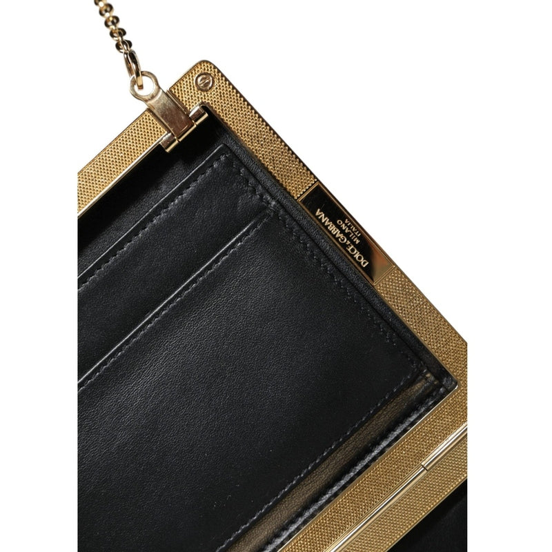 Dolce & Gabbana Brown Leather Gold Frame Clutch Mini Crossbody Bag