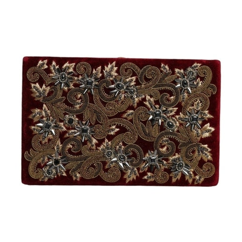 Dolce & Gabbana Red Velvet Gold Frame Clutch Evening Party Purse Bag