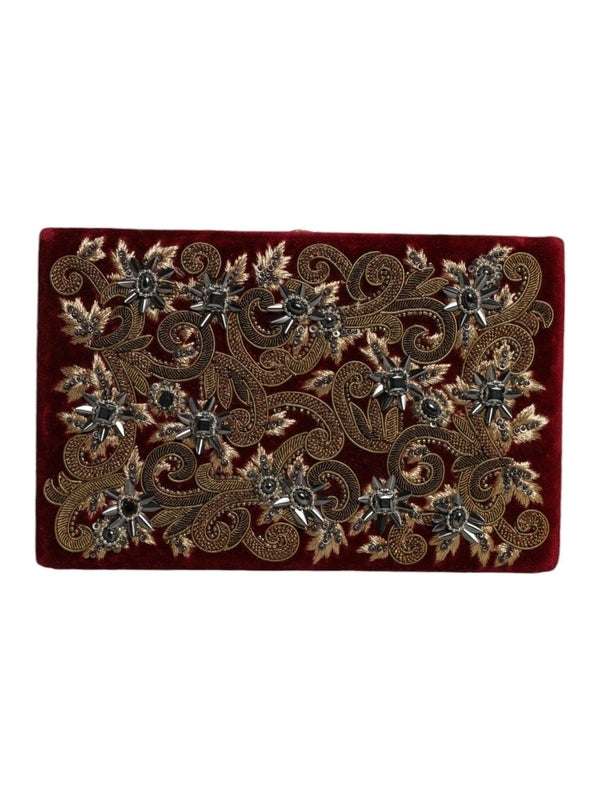 Dolce & Gabbana Red Velvet Gold Frame Clutch Evening Party Purse Bag