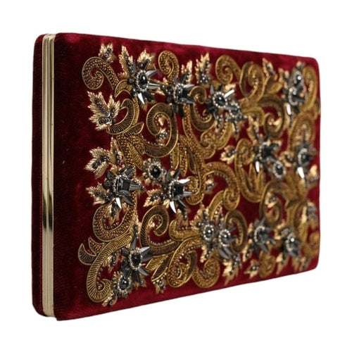 Dolce & Gabbana Red Velvet Gold Frame Clutch Evening Party Purse Bag