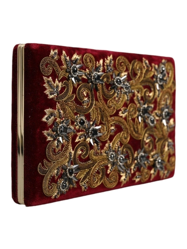 Dolce & Gabbana Red Velvet Gold Frame Clutch Evening Party Purse Bag