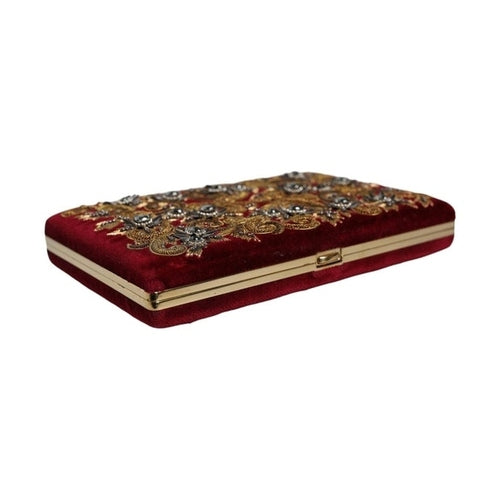 Dolce & Gabbana Red Velvet Gold Frame Clutch Evening Party Purse Bag