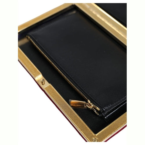 Dolce & Gabbana Red Velvet Gold Frame Clutch Evening Party Purse Bag