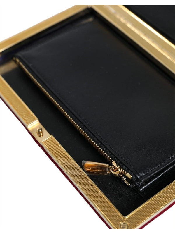 Dolce & Gabbana Red Velvet Gold Frame Clutch Evening Party Purse Bag