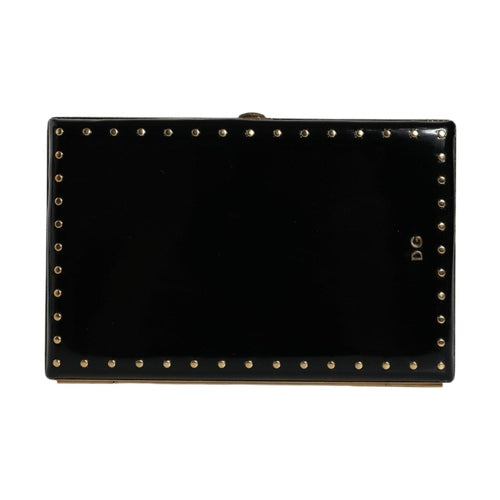 Dolce & Gabbana Black Leather Studs Gold Frame Clutch Evening Purse Bag