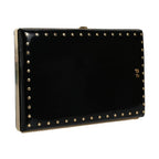Dolce & Gabbana Black Leather Studs Gold Frame Clutch Evening Purse Bag