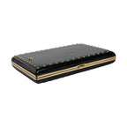 Dolce & Gabbana Black Leather Studs Gold Frame Clutch Evening Purse Bag