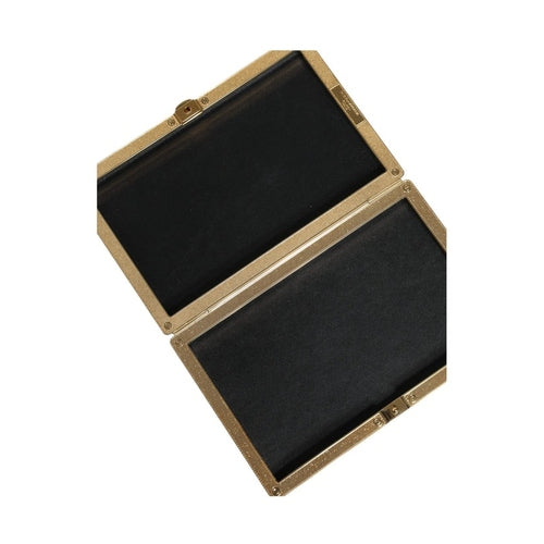 Dolce & Gabbana Black Leather Studs Gold Frame Clutch Evening Purse Bag
