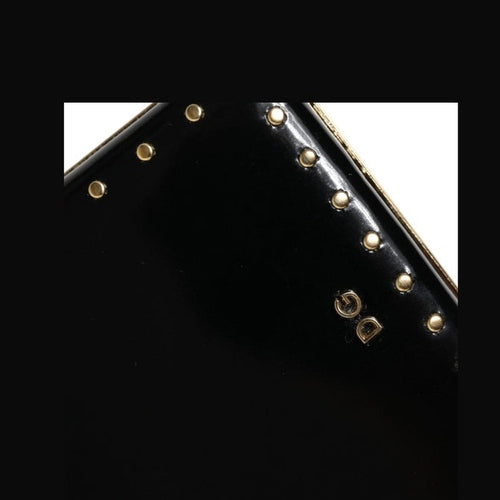 Dolce & Gabbana Black Leather Studs Gold Frame Clutch Evening Purse Bag