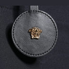 Versace Black Top Handle Canvas Leather Logo Crossbody Tote Bag