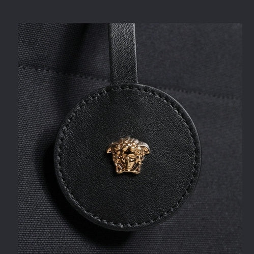 Versace Black Top Handle Canvas Leather Logo Crossbody Tote Bag