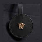 Versace Black Top Handle Canvas Leather Logo Crossbody Tote Bag
