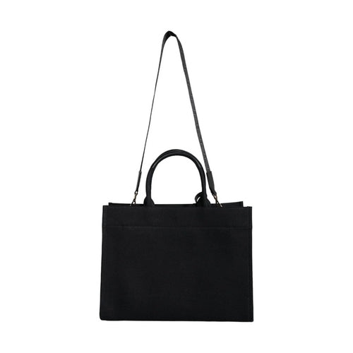 Versace Black Top Handle Canvas Leather Logo Crossbody Tote Bag