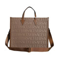 Versace Brown Top Handle Jacquard Leather Logo Crossbody Tote Bag