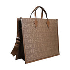 Versace Brown Top Handle Jacquard Leather Logo Crossbody Tote Bag