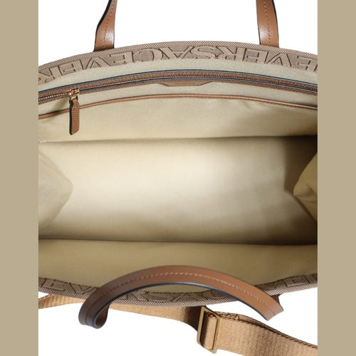 Versace Brown Top Handle Jacquard Leather Logo Crossbody Tote Bag