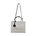Versace White Top Handle Canvas Leather Logo Crossbody Tote Bag