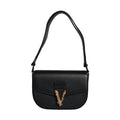 Versace Black Grainy Calf Leather Logo Crossbody Shoulder Bag