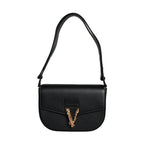 Versace Black Grainy Calf Leather Logo Crossbody Shoulder Bag