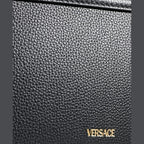 Versace Black Grainy Calf Leather Logo Crossbody Shoulder Bag