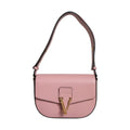 Versace Pink Grainy Calf Leather Logo Crossbody Shoulder Bag