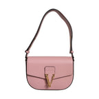 Versace Pink Grainy Calf Leather Logo Crossbody Shoulder Bag