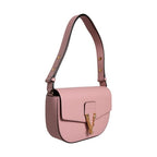 Versace Pink Grainy Calf Leather Logo Crossbody Shoulder Bag