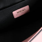 Pink Grainy Calf Leather Logo Crossbody Shoulder Bag