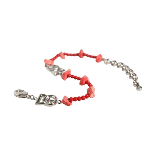 Dolce & Gabbana Silver Tone Brass Beaded Resin DG Logo Chain Bracelet