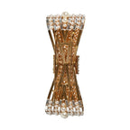 Dolce & Gabbana Gold Tone Brass Bow Crystal FauxPearl Embellished Brooch