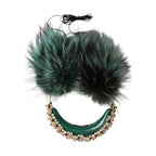 Dolce & Gabbana Green Gold Crystal Fur Headset Audio AUX Headphones