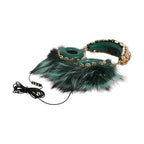 Dolce & Gabbana Green Gold Crystal Fur Headset Audio AUX Headphones